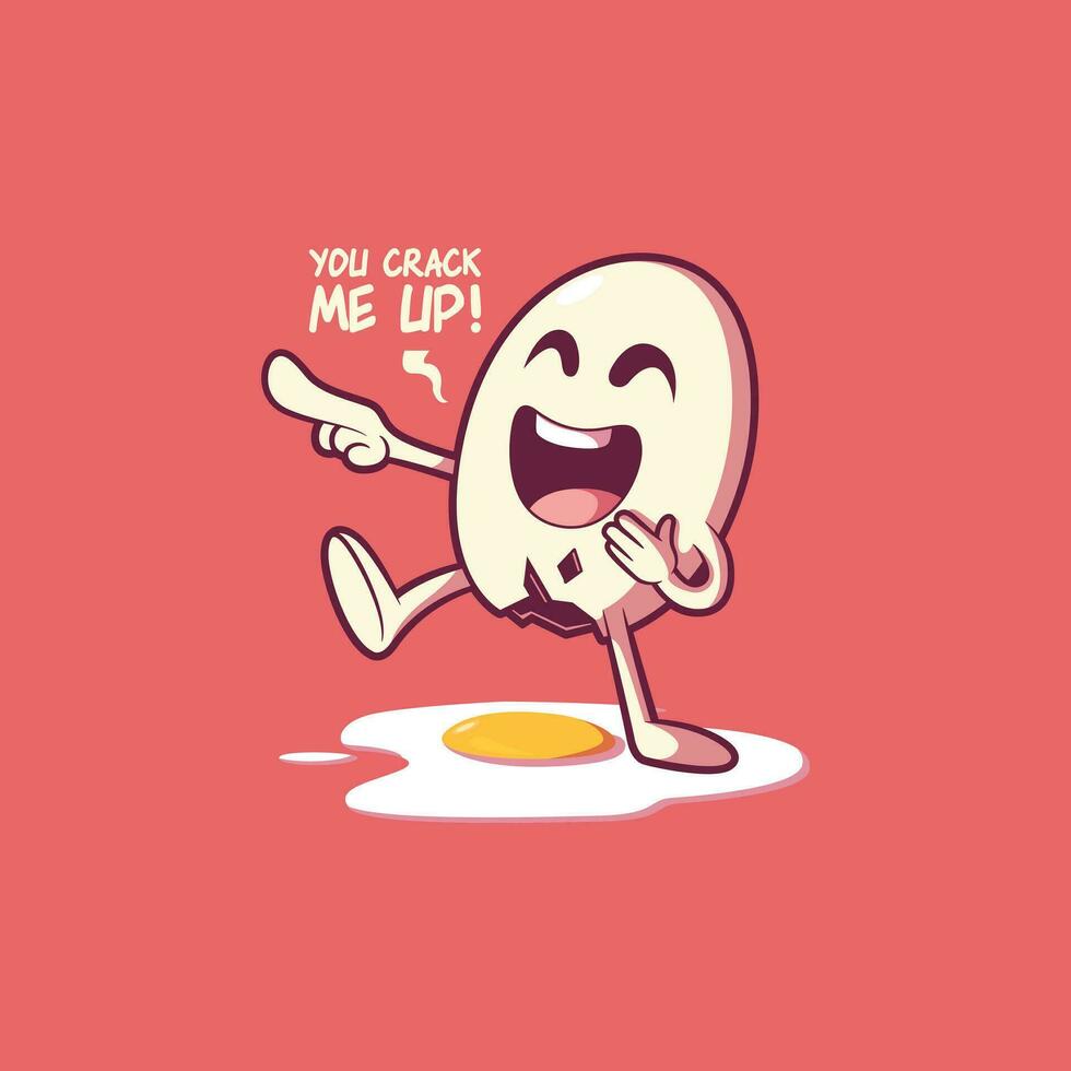 un personaje huevo agrietado después reír. divertido, comida diseño concepto. vector