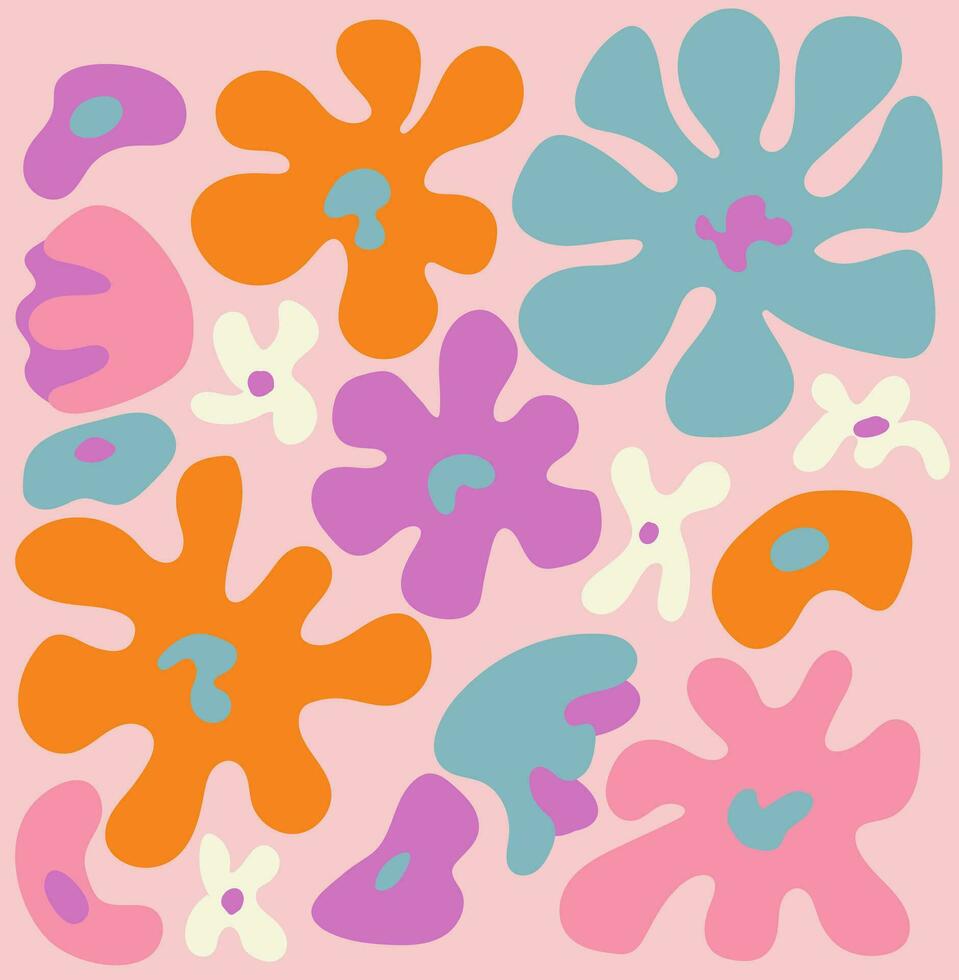 Abstract groovy colouful flowers.Abstract contemporary modern trendy vector illustration.