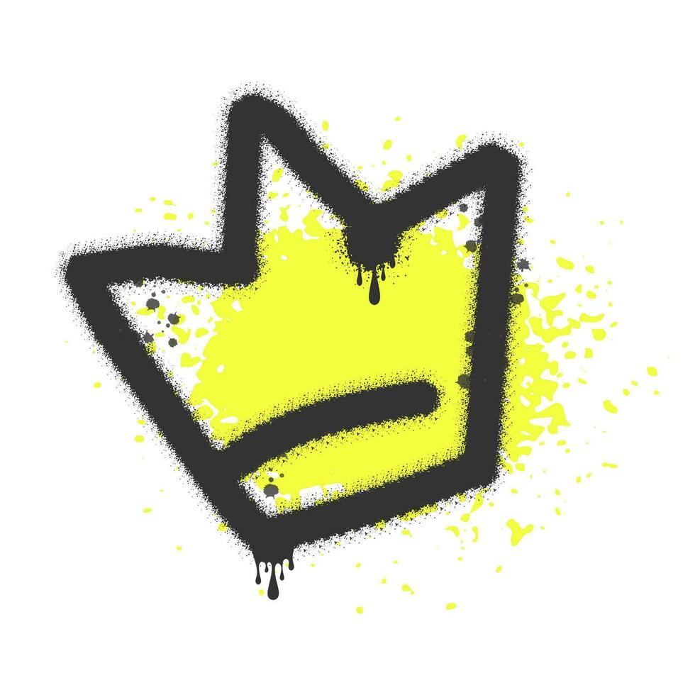 Graffiti spray crown with drip and yellow stain. Street art grunge element. vector