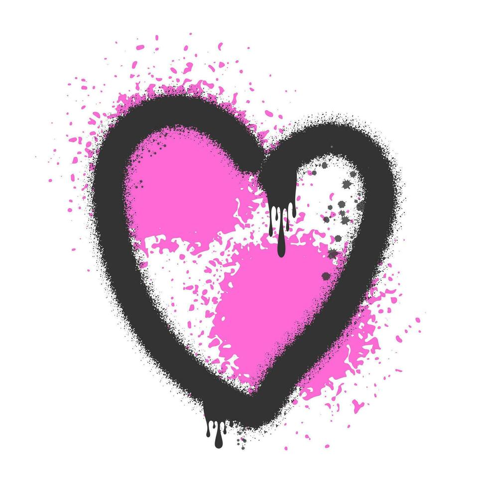 Sprayed graffiti heart with drip and pink stain. Street art grunge element. vector