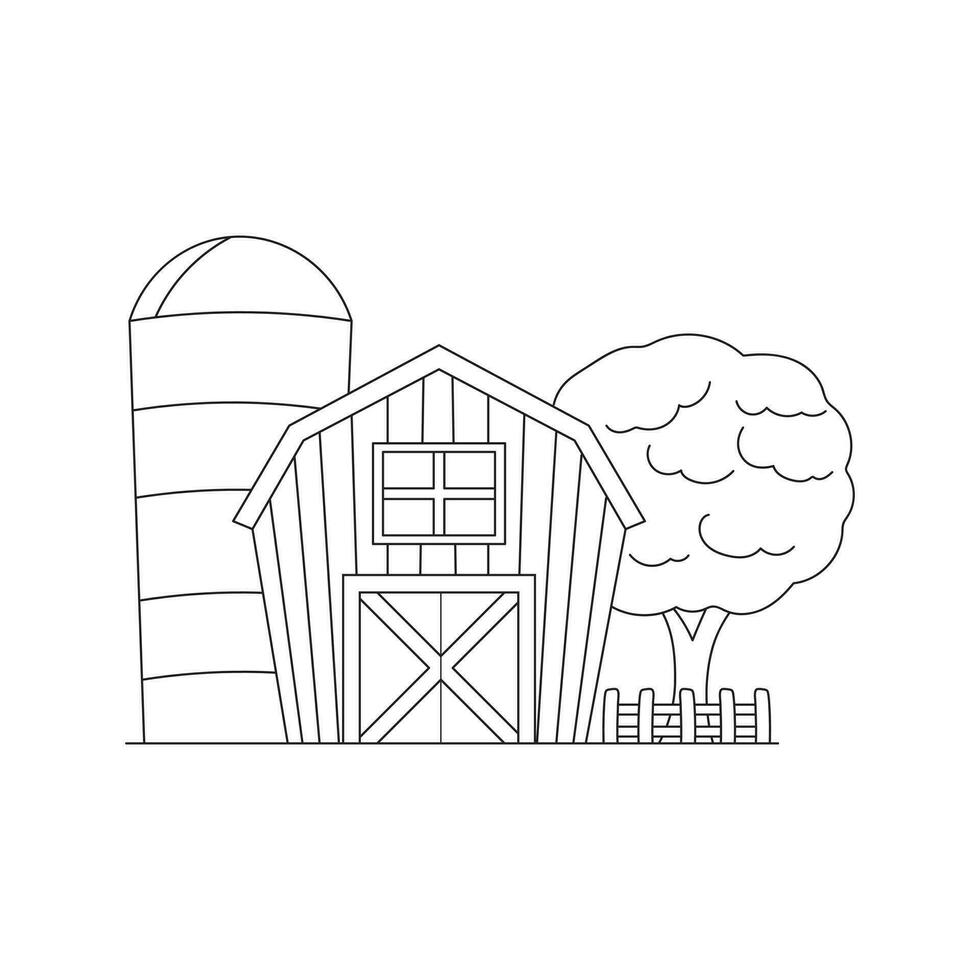 Hand drawn Kids drawing Cartoon Vector illustration cute farmhouse icon Isolated on White Background