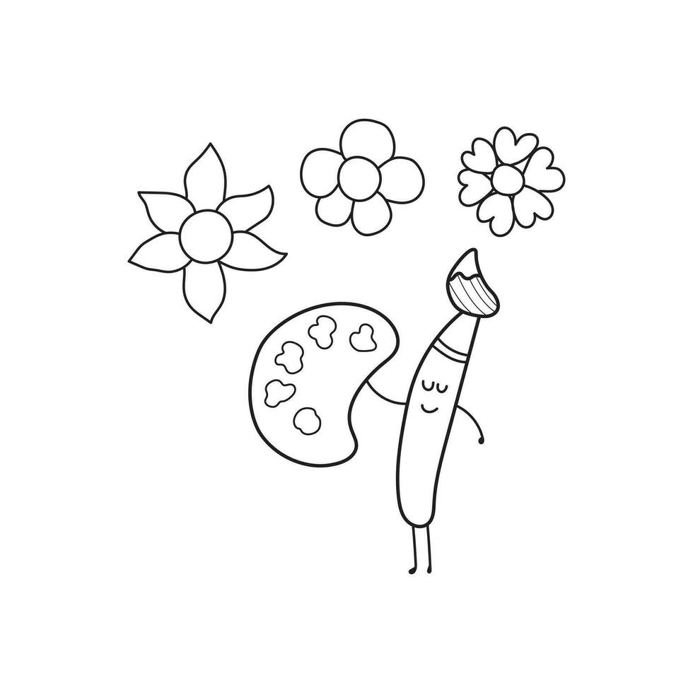 Hand drawn Kids drawing style funny art brush drawing flowers in a cartoon style vector