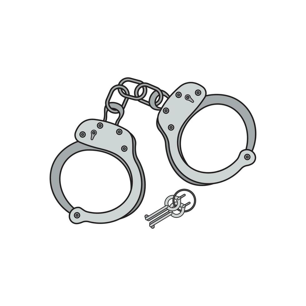 kids drawing Vector illustration handcuffs with keys flat cartoon isolated