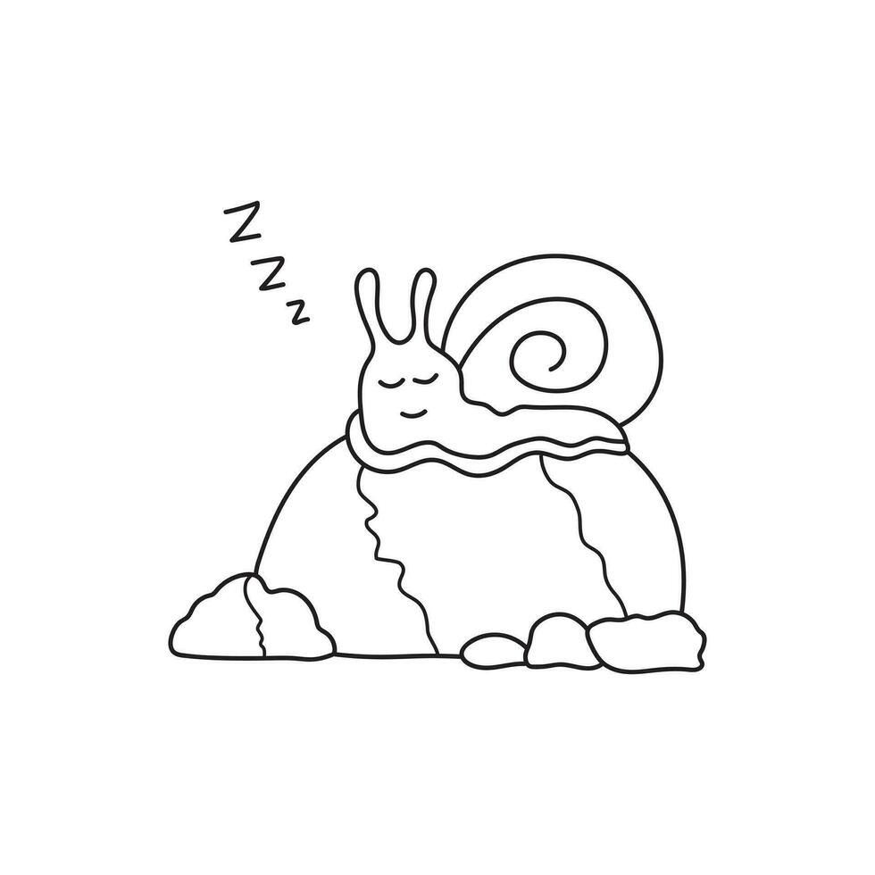 mano dibujado ilustración vector gráfico niños dibujo estilo gracioso linda caracol dormido en un rock en un dibujos animados estilo