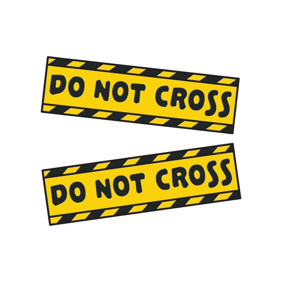 Kids drawing Cartoon Police line do not cross. Barrier tape. Crime scene border icon Isolated on White Background vector