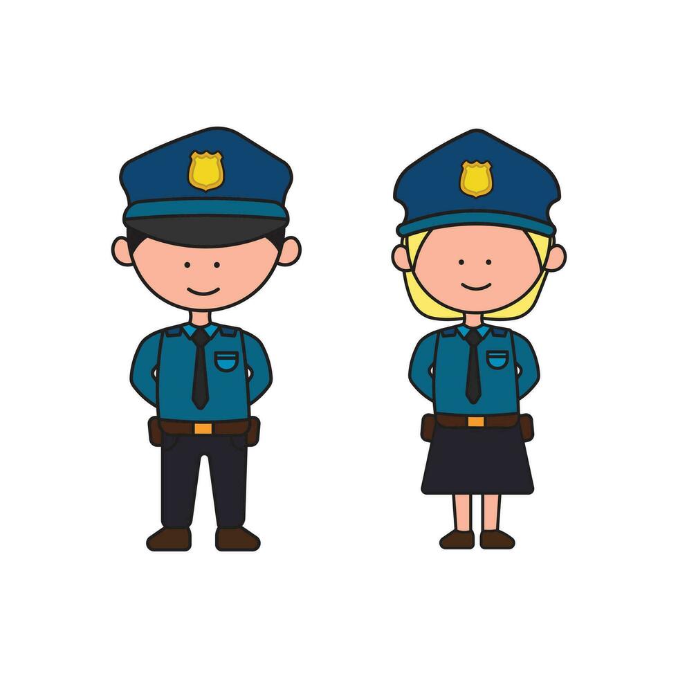 kids drawing Vector illustration Cute male and female police officer characters set flat cartoon isolated