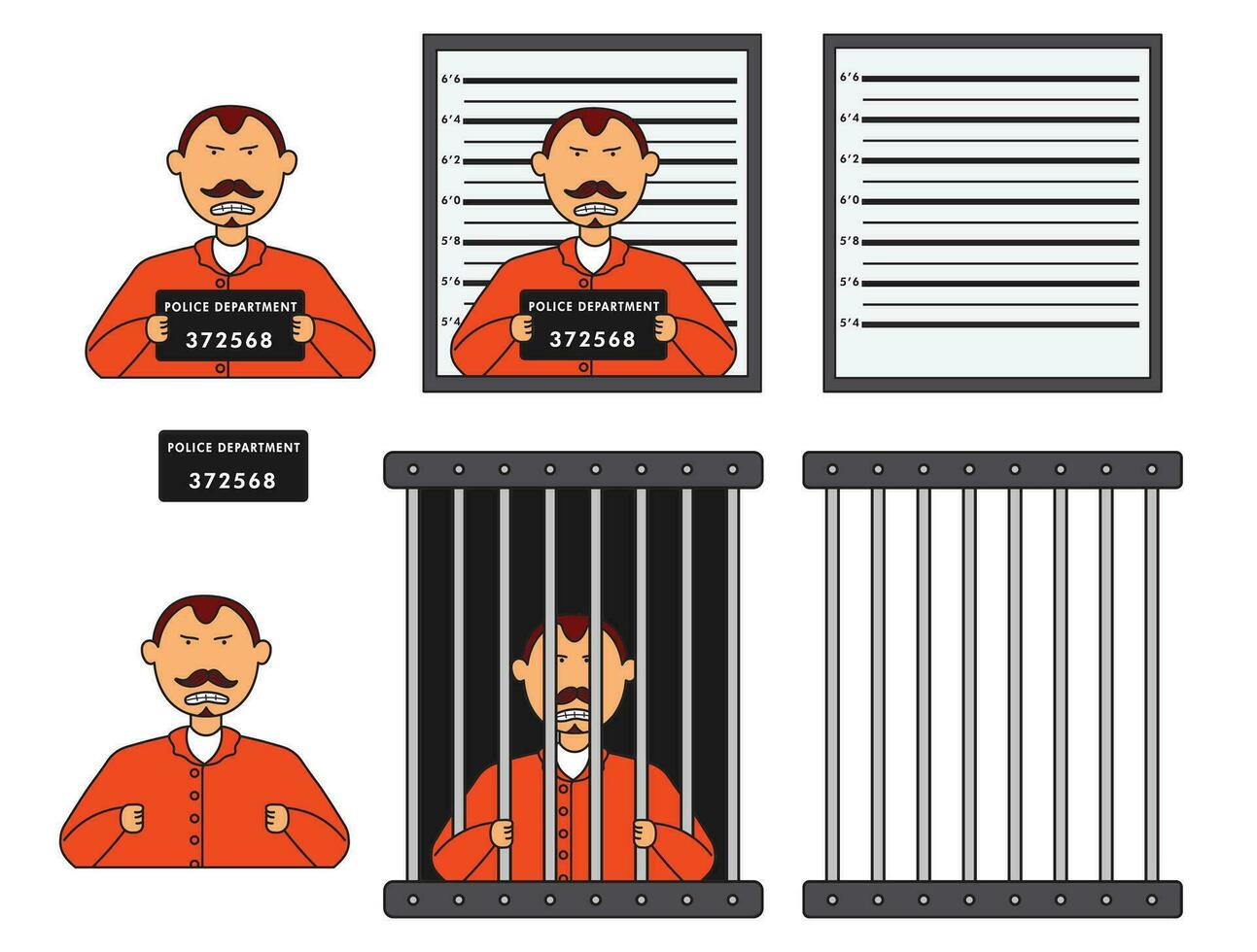 Prisoner Man Vector. Convict Mugshot. Illustration of Criminal Man Arrested And Locked in jail. Isolated Flat  Character Illustration vector