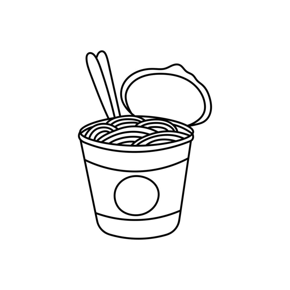 Hand drawn Kids drawing Cartoon Vector illustration cup noodles icon Isolated on White Background