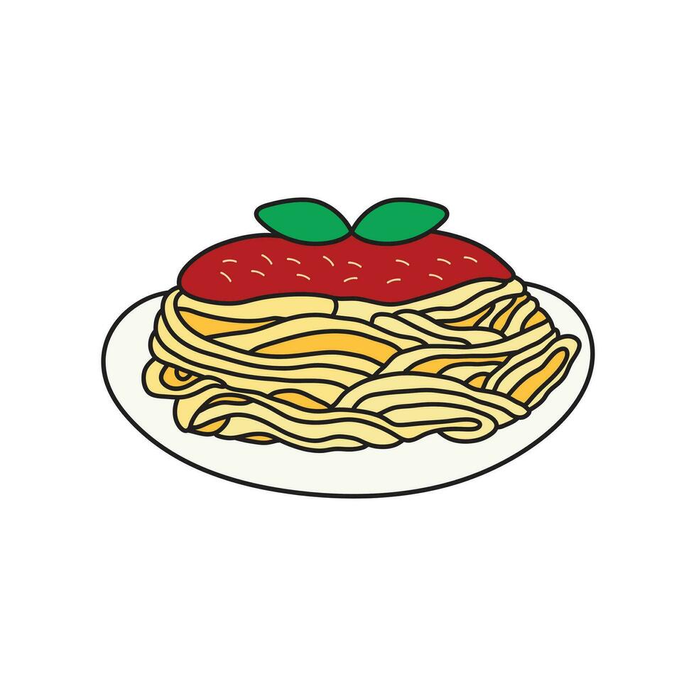 Kids drawing Cartoon Vector illustration bolognese sauce pasta spaghetti icon Isolated on White Background