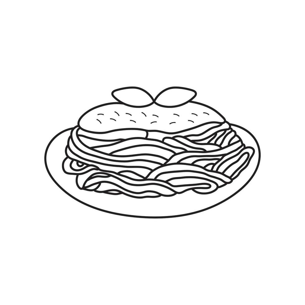 Hand drawn Kids drawing Cartoon Vector illustration bolognese sauce pasta spaghetti icon Isolated on White Background