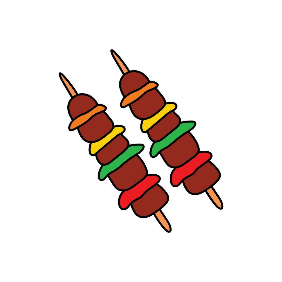 Kids drawing Cartoon Vector illustration Shish Kebab Skewers Dish Isolated on White Background