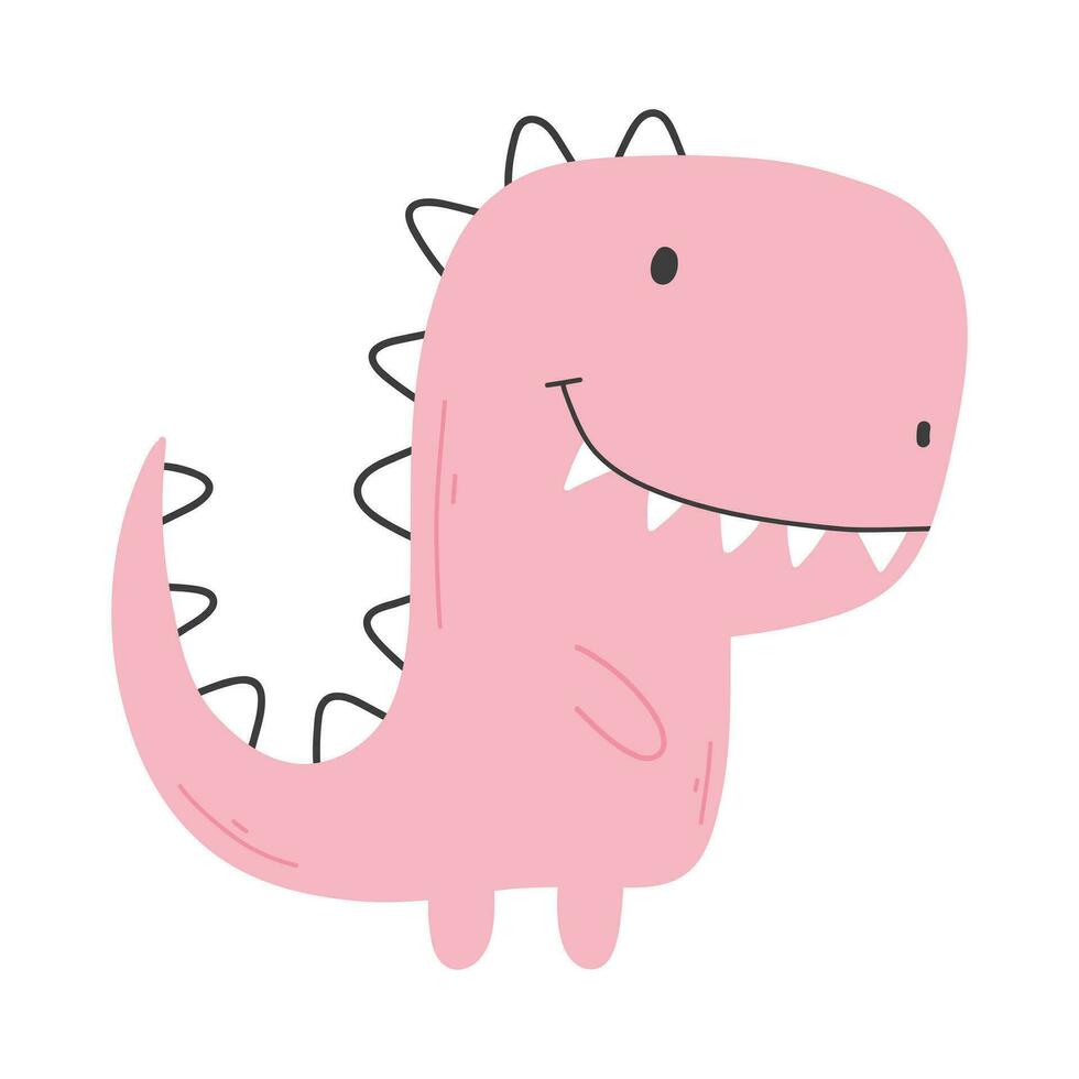 Cute dinosaur in cartoon scandinavian style. Vector illustration for a children's room. Hand drawn dino isolated on white background. Dino character.