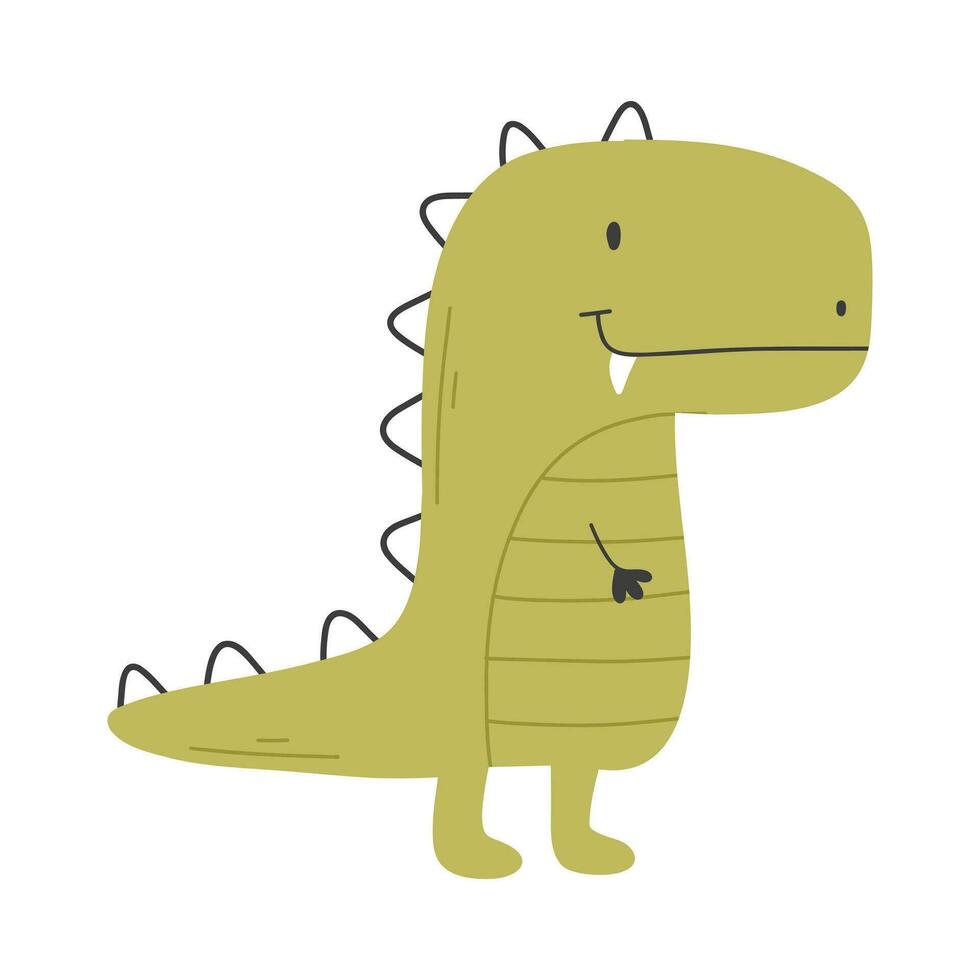 Cute dinosaur in cartoon scandinavian style. Vector illustration for a children's room. Hand drawn dino isolated on white background. Dino character.