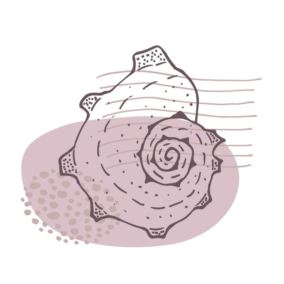 Hand-drawn in the style of doodles, a seashell spiral with a texture of many dots, an isolated black outline on white background. vector