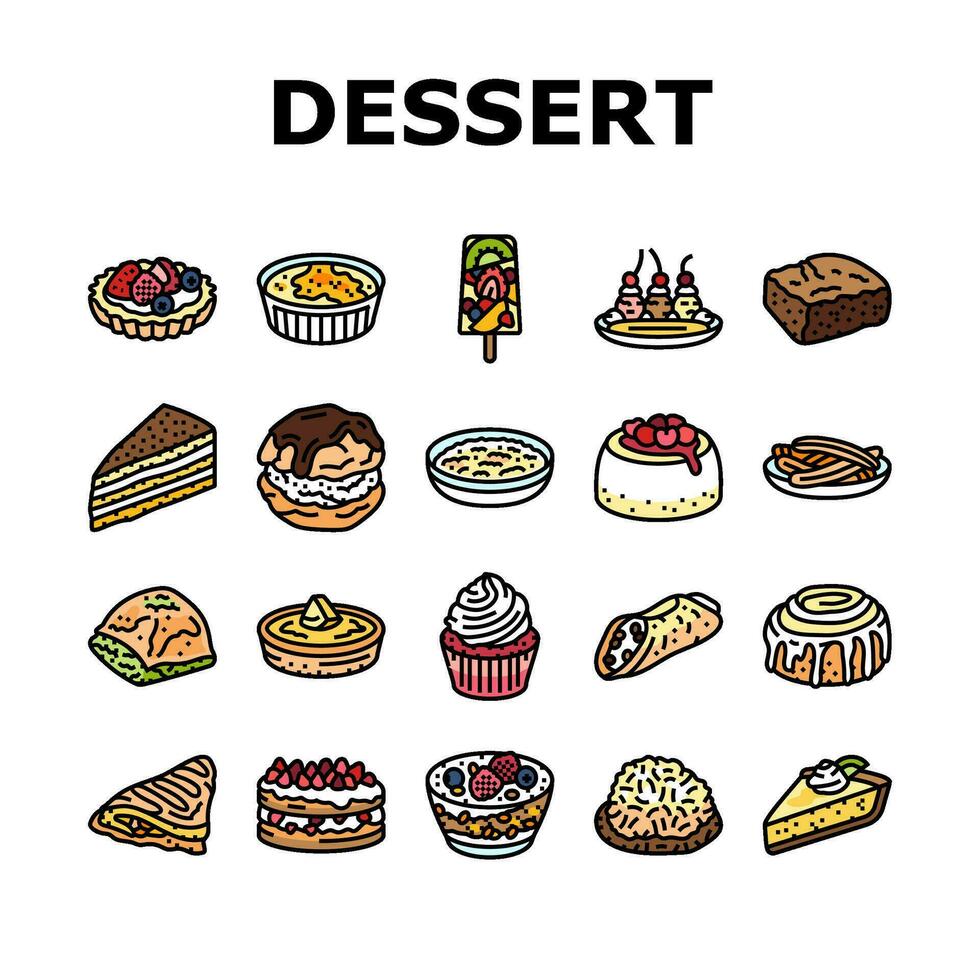 dessert sweet food cake candy icons set vector