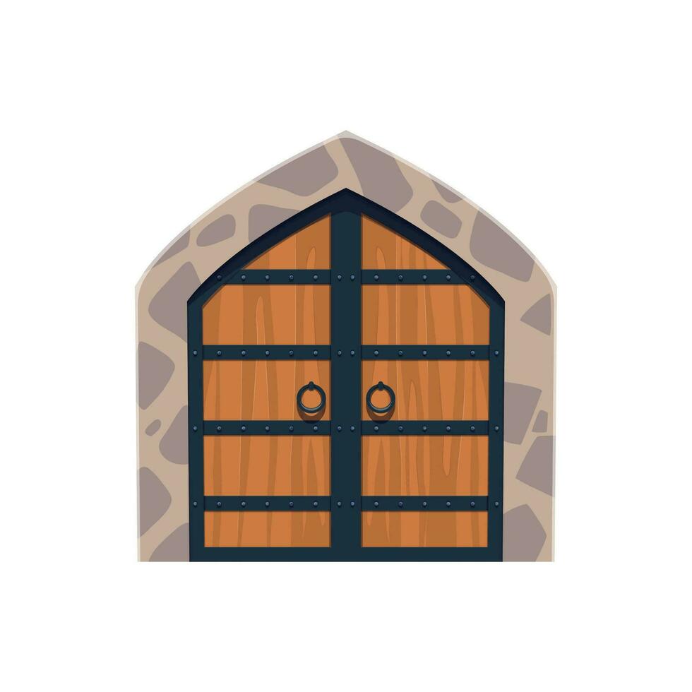 Cartoon Medieval castle gate, wooden door entrance vector