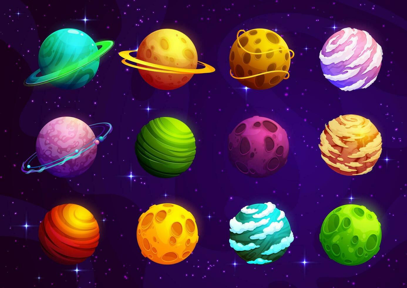 Cartoon aline fantasy space planets, galaxy world vector