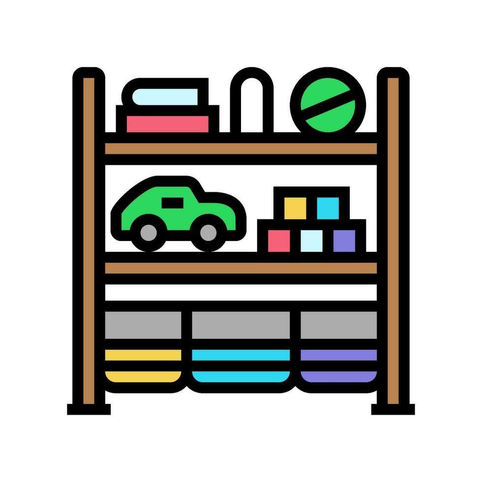 almacenamiento organizador juguete bebé color icono vector ilustración