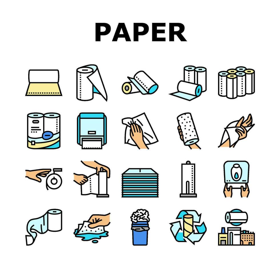 paper towel roll kitchen icons set vector