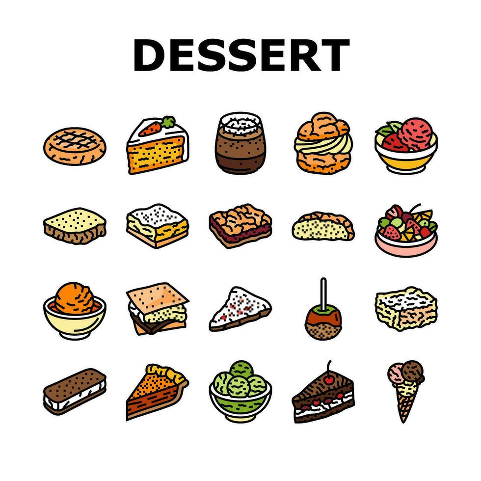 food dessert snack menu icons set vector