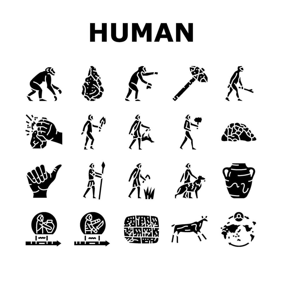 human evolution man caveman icons set vector