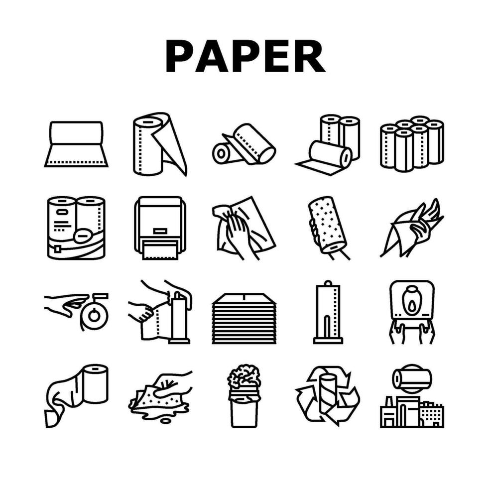 paper towel roll kitchen icons set vector