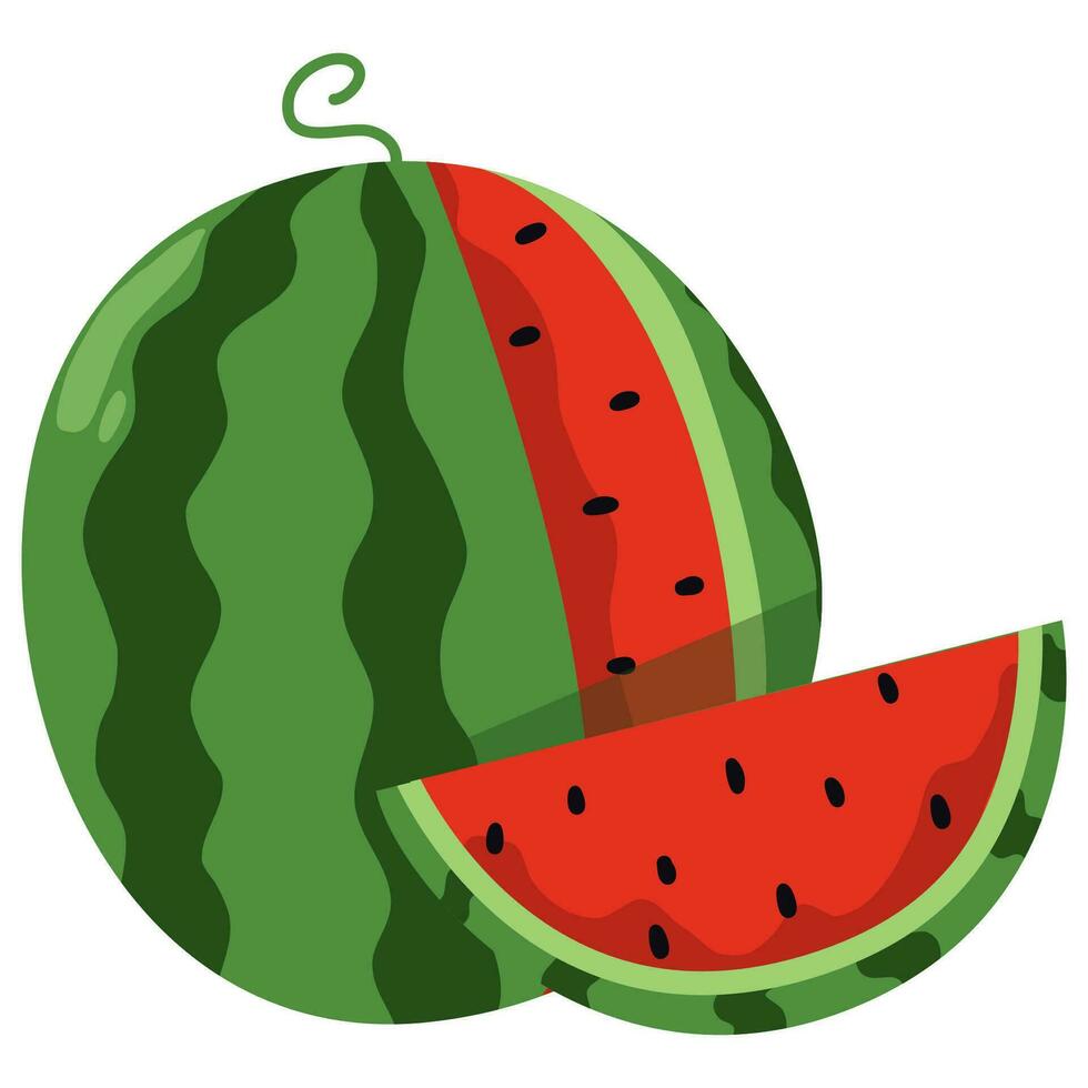 Slice of watermelon. Juicy stylized slice of bitten watermelon. Concept of healthy lifestyle and ripe fruits vector