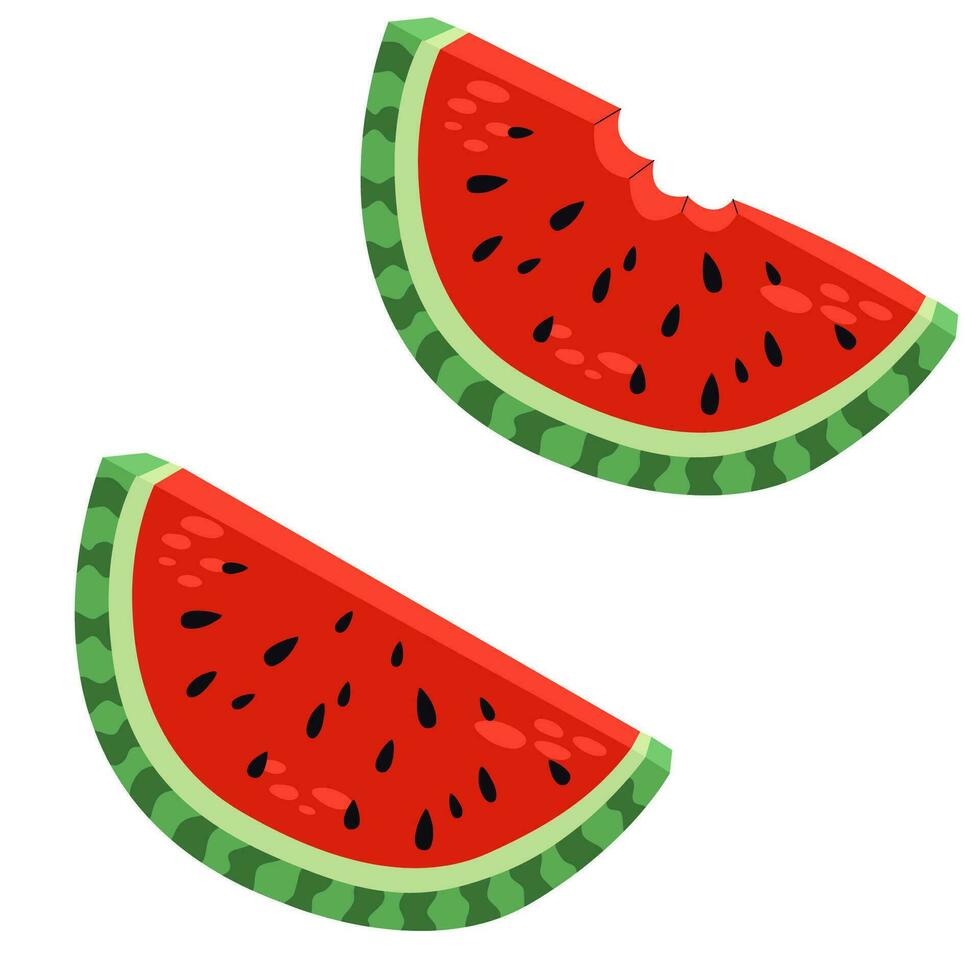 Slice of watermelon. Juicy stylized slice of bitten watermelon. Concept of healthy lifestyle and ripe fruits vector