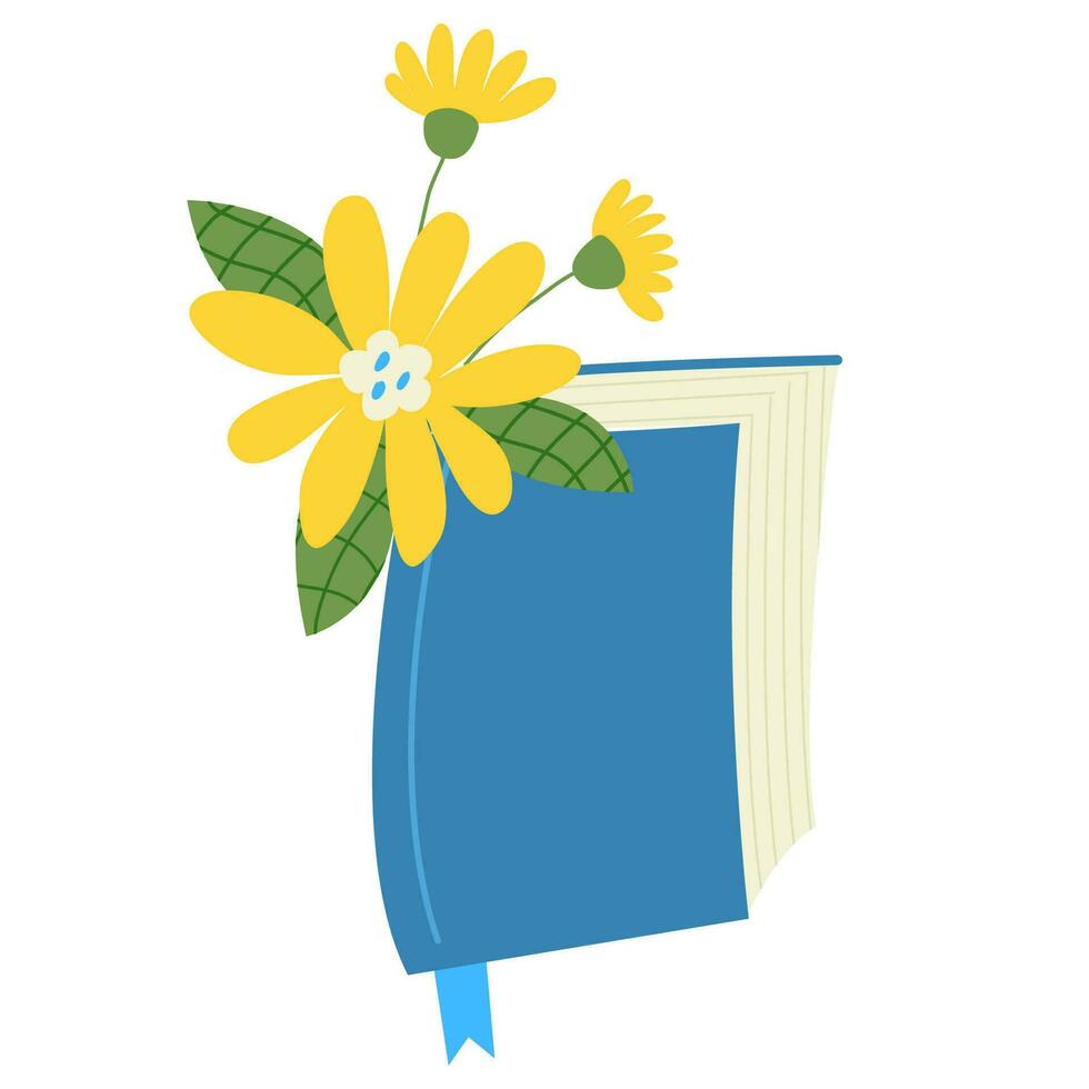 Book with flowers. Vector flat illustration icon..Read books lover. Education, literacy, book day. Relaxing time to reading