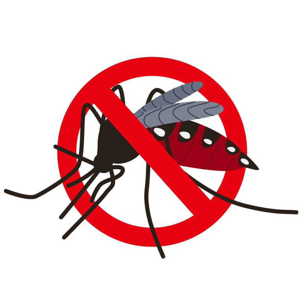 A sign stop the mosquito. A crossed-out warning sign about mosquito. Mosquito insect. Vector illustration of a warning sign about mosquito.