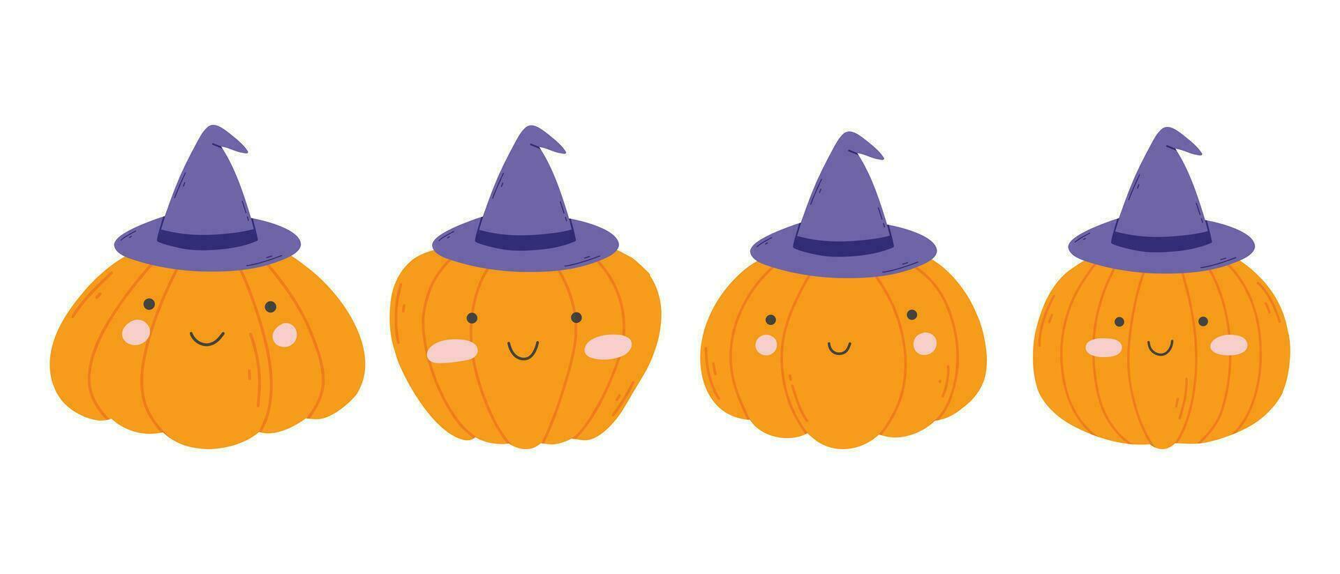 Set of cute baby pumpkins. Collection of cute Halloween pumpkins