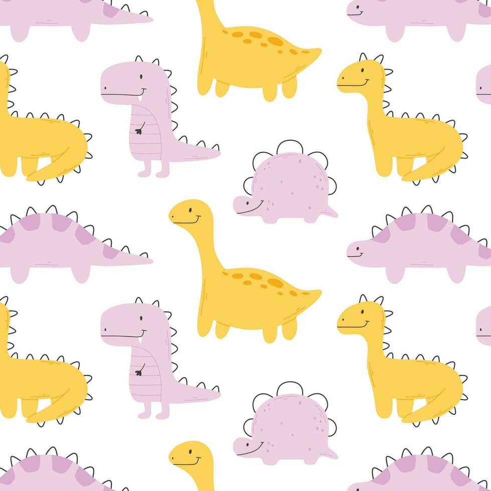 Seamless pattern with cute dinosaurs. kids prit with dino. Vector illustration.