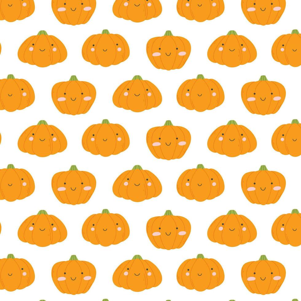 Seamless pattern with cute pumpkins. Vector illustration. Flat style. Kids Halloween print with pumpkins.