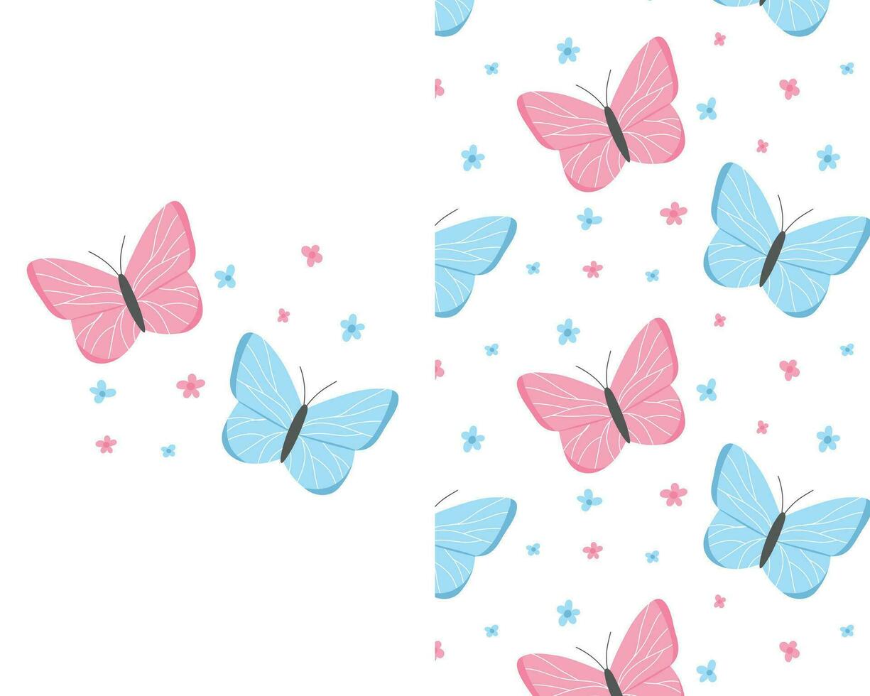 niños conjunto de huellas dactilares con mariposas linda impresión con mariposas y flores y mariposas sin costura modelo. vector ilustración. mano dibujado infantil linda huellas dactilares.