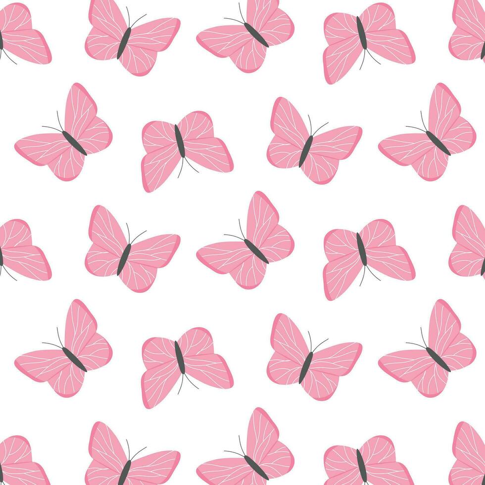 Kids seamless pattern with butterflies. Vector illustration. Butterfly print in hand-drawn style. Cute pattern with insects.