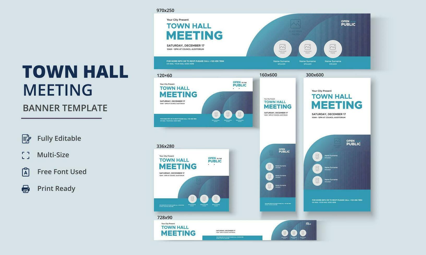 Town Hall Meeting Banner Templates, City Hall Banner and Poster vector