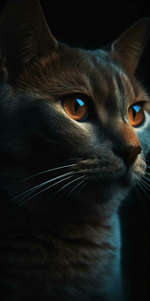 a fluffy orange long haired cat, macro lens and tilt shift camera angle, generate ai photo