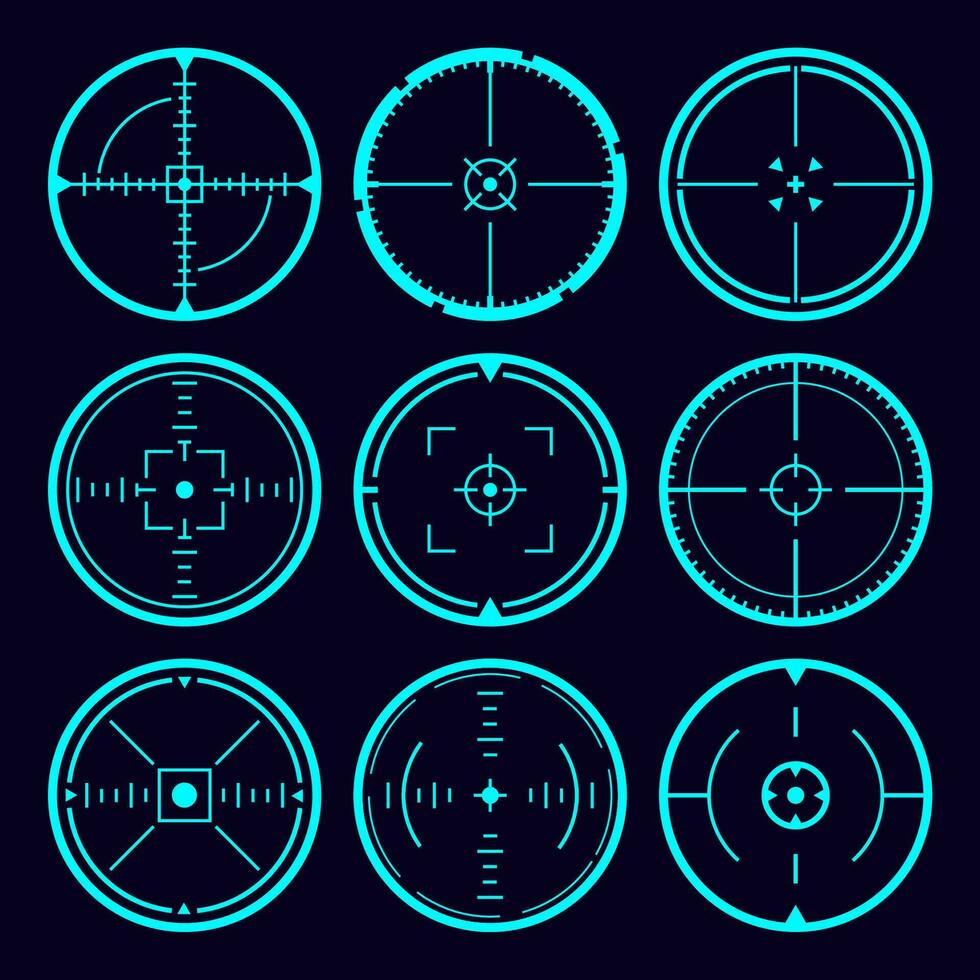 Vector HUD aim focus sniper. Futuristic circle target frame. UI interface sci-fi focus hologram.