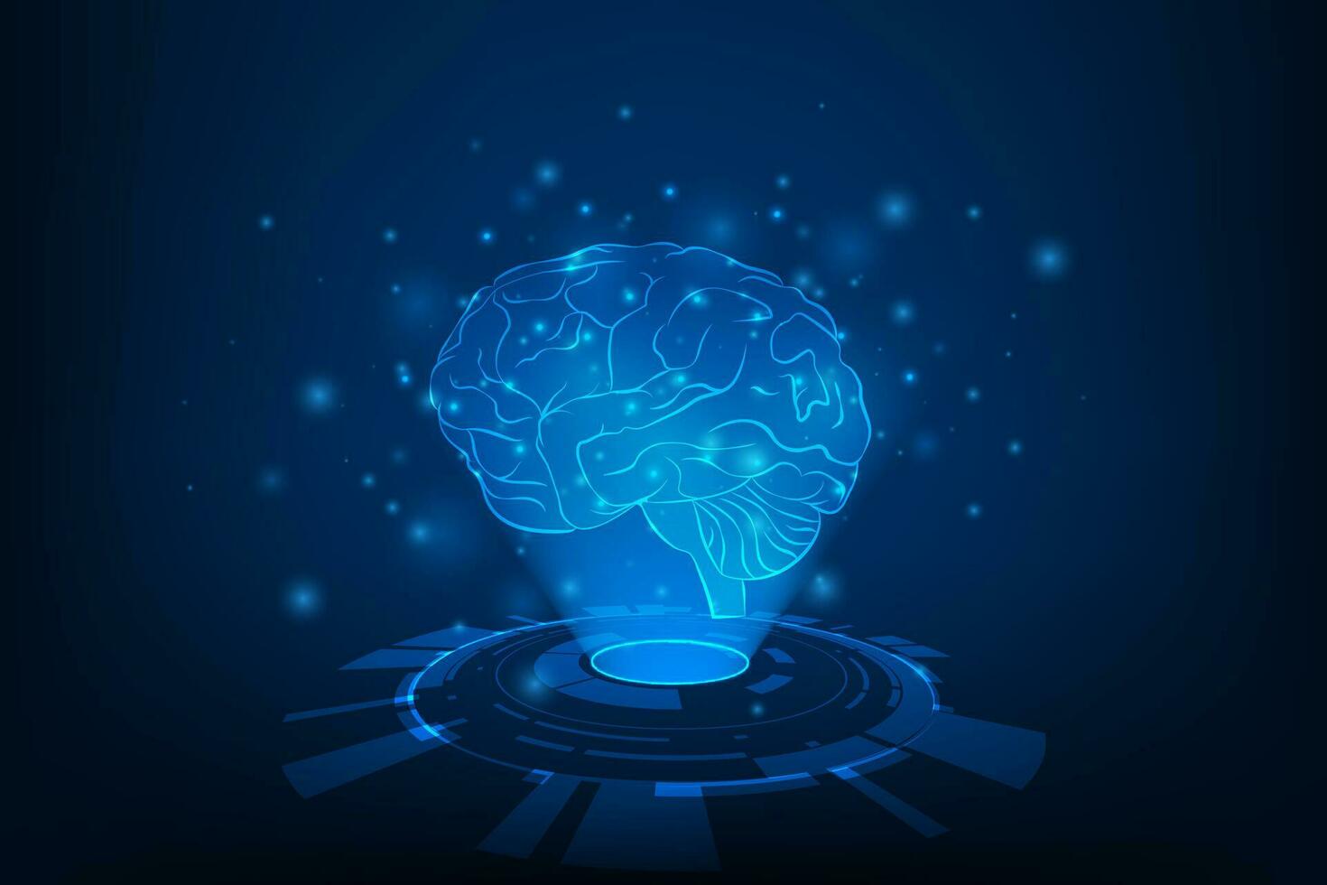 Vector futuristic hologram brain with medical healthcare graphic of MRI scan interface.