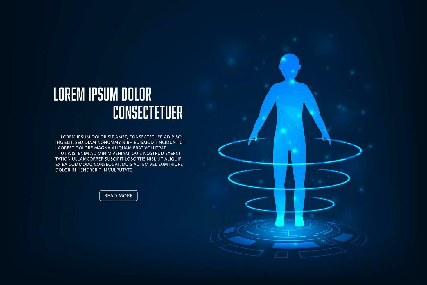 Vector human hologram with medical science concept. Technology graphic of MRI scan interface.