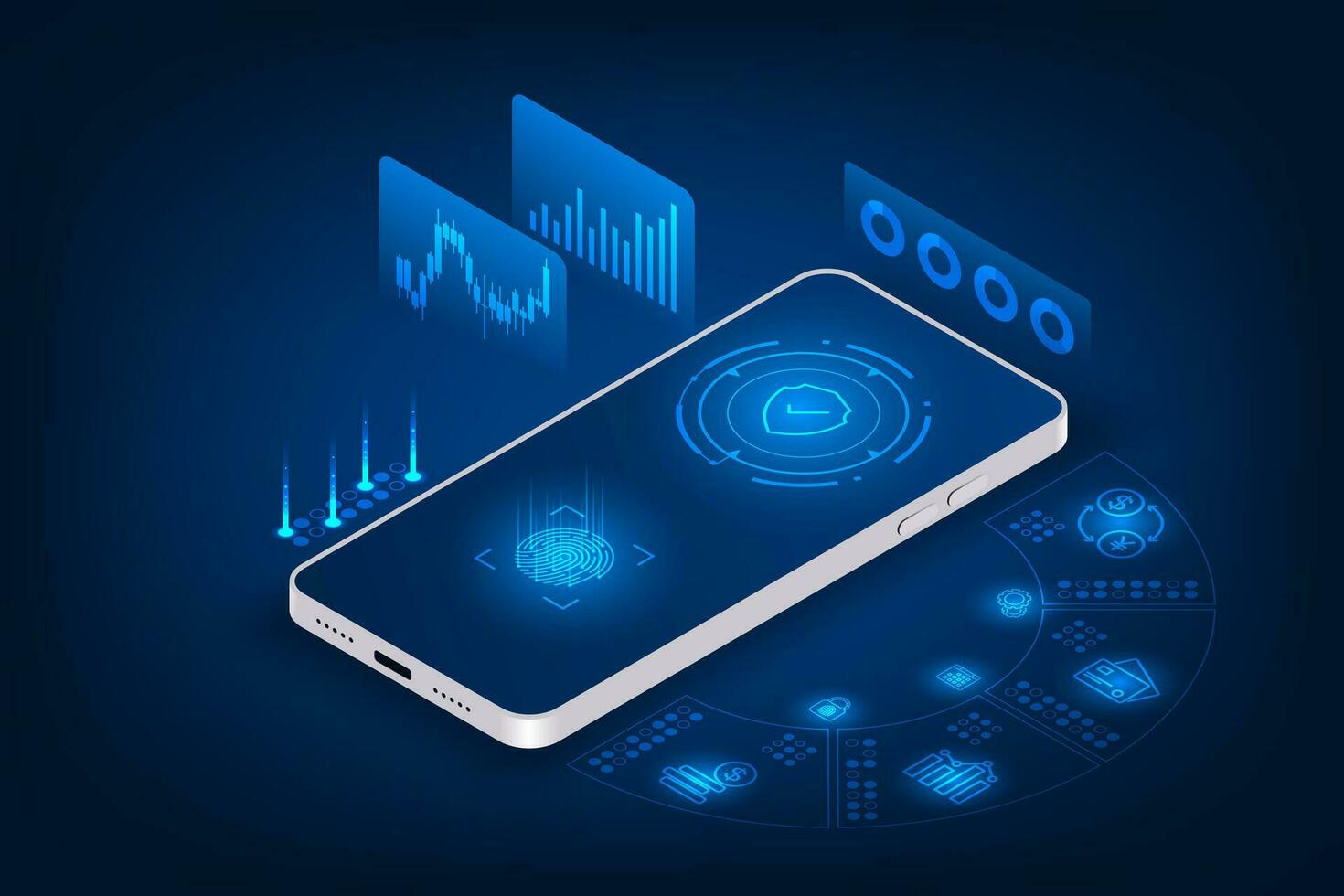 Vector abstract technology security banking concept. Wallet application on mobile phone