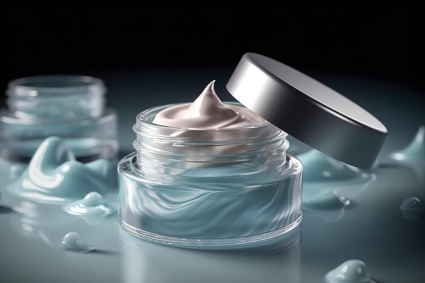 Cosmetic cream in a jar, colorful gel, cosmetic, skincare concept. image photo