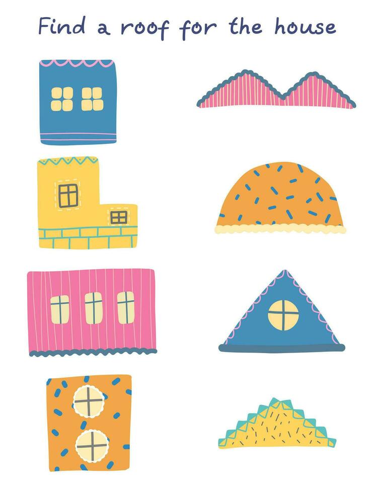 Educational puzzle game for children. Drawings of cute houses vector