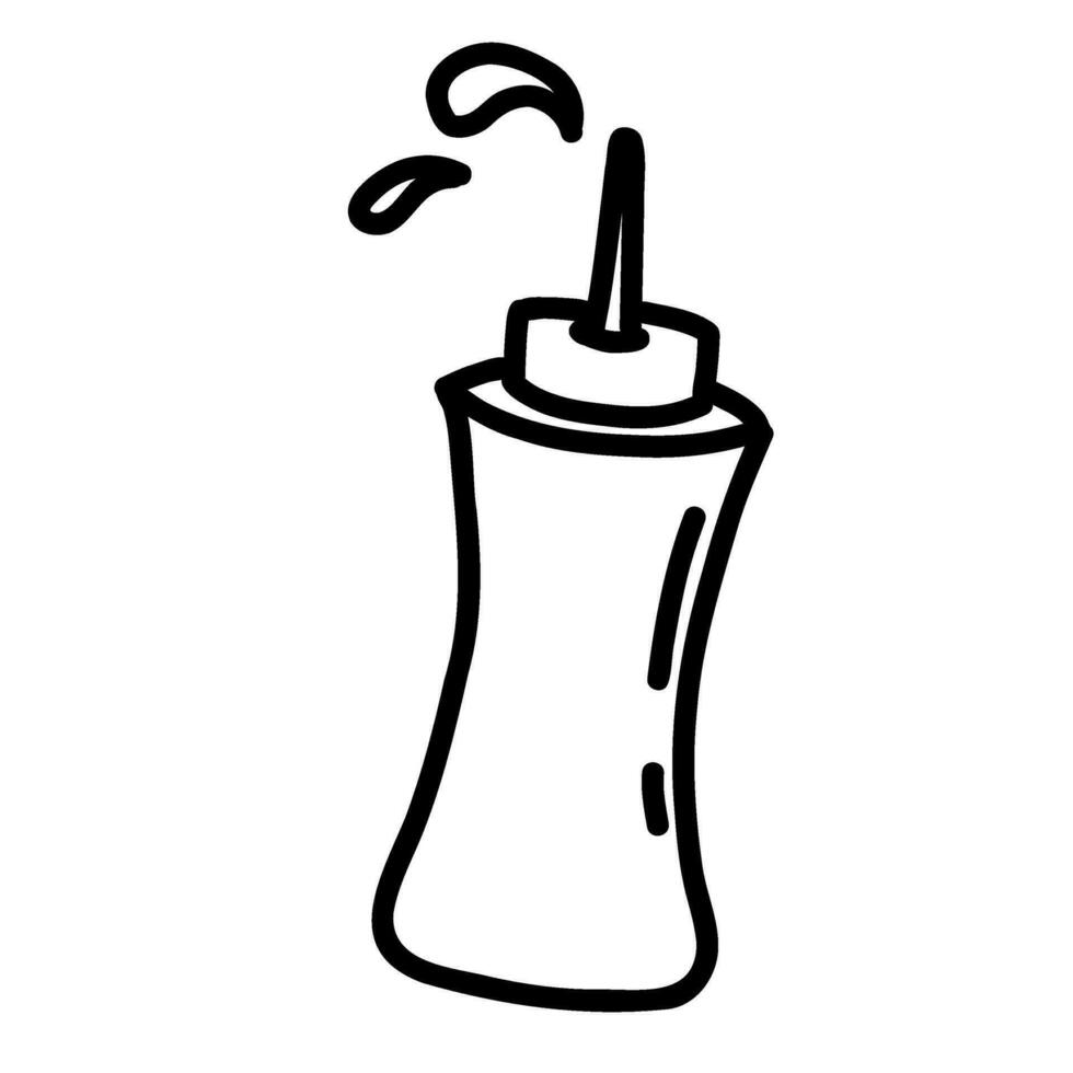 Hand drawn mustard or ketchup bottle. Sketch of sauce bottle. Fast food illustration in doodle style. vector