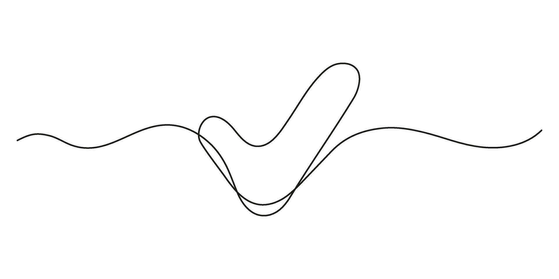 Tick, check mark continuous one line drawing. Approved and verification icon. Selection, control, choice right. Vector outline illustration