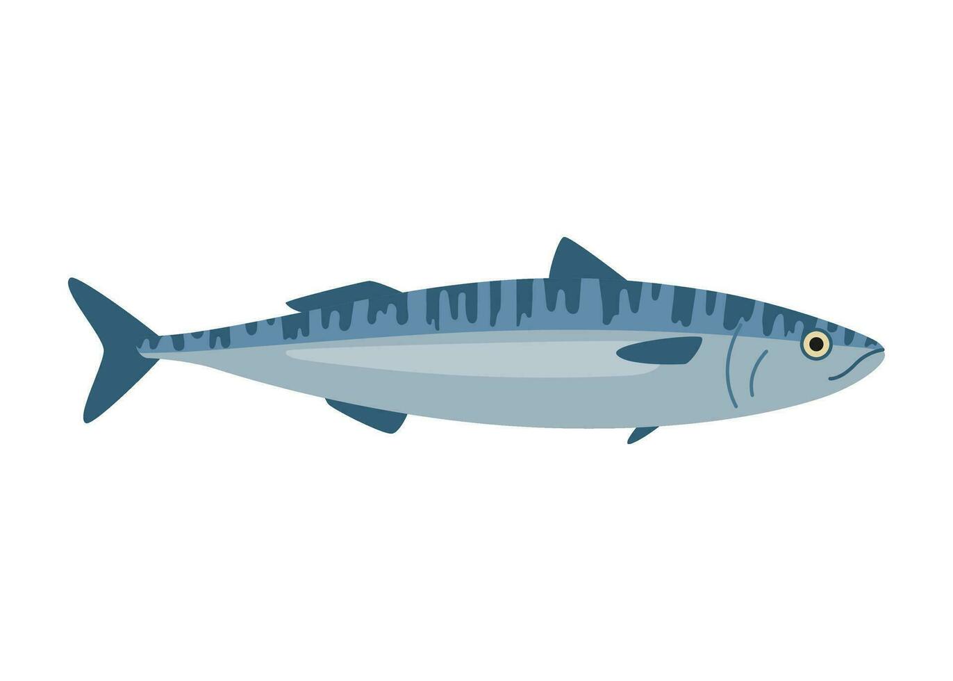 Mackerel, scomber seafood and underwater animal. Water delicacy, gourmet. Fishing. Vector illustration isolated on white background