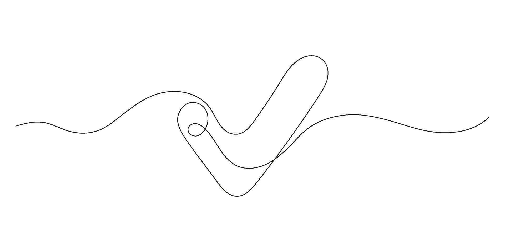 Tick, check mark continuous one line drawing. Approved and verification icon. Selection, control, choice right. Vector outline illustration