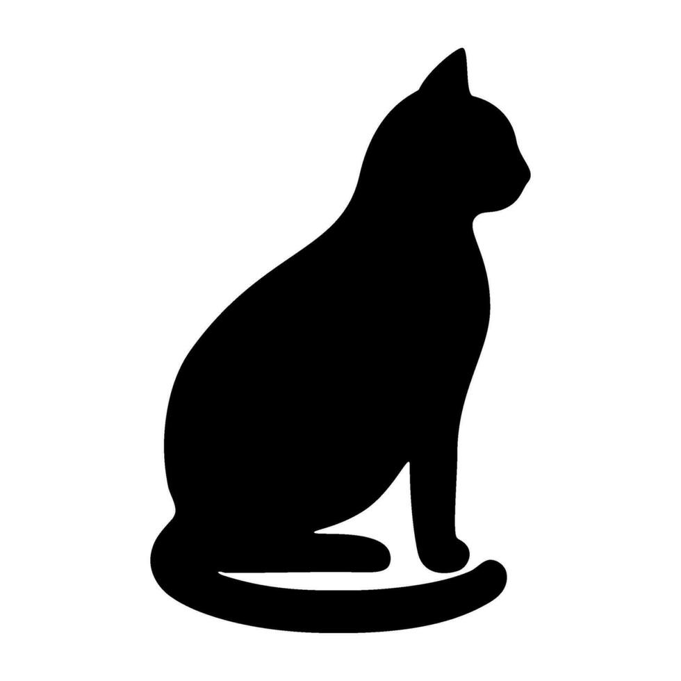 Cat sit black silhouette, domestic pet. Profile cat for print, card, sticker. Vector illustration