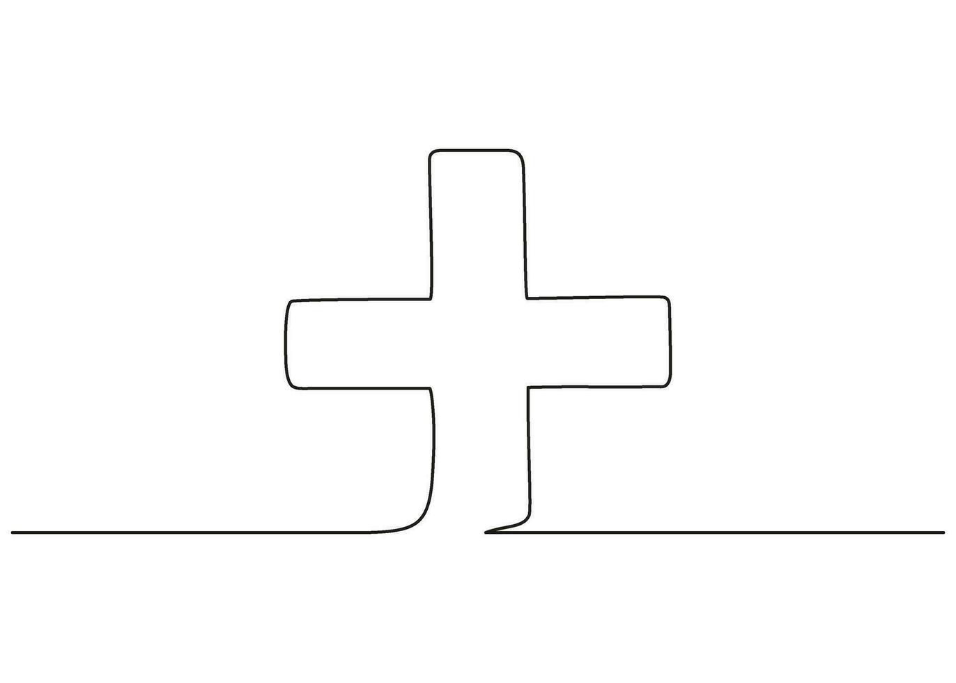 Medical cross one continuous art line drawing. Single black line. Medical help sign icon. Hand drawn doodle sketch. Vector illustration