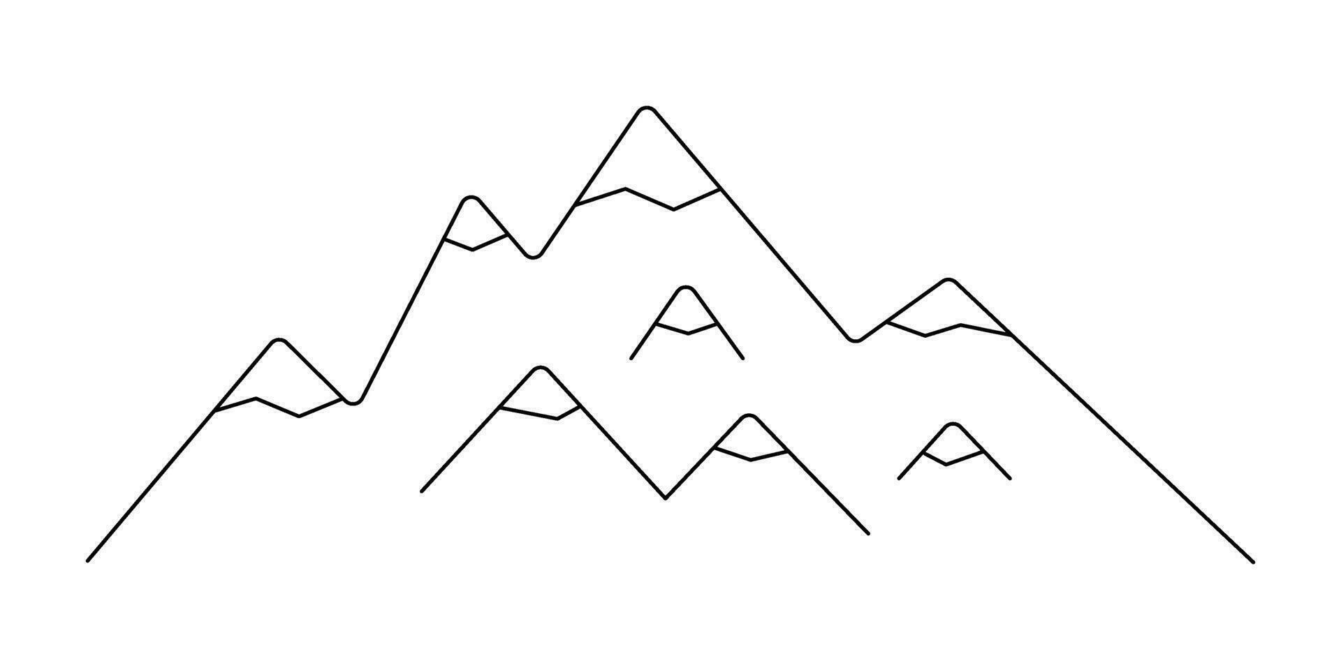 Mountain landscape, one line art drawing. Chain of mountain, hill, nature in simple contour outline. Vector